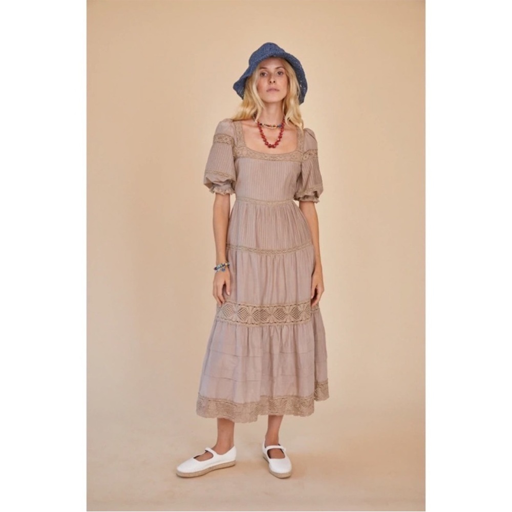 Like-new Hunter Bell Evelyn Lace Cotton Silk Maxi Midi Dress Clay size 4